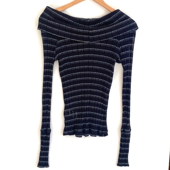 (A3) We the Free Cowl neck off shoulder Ribbed striped Longsleeve blouse, Sz M - Picture 6 of 9